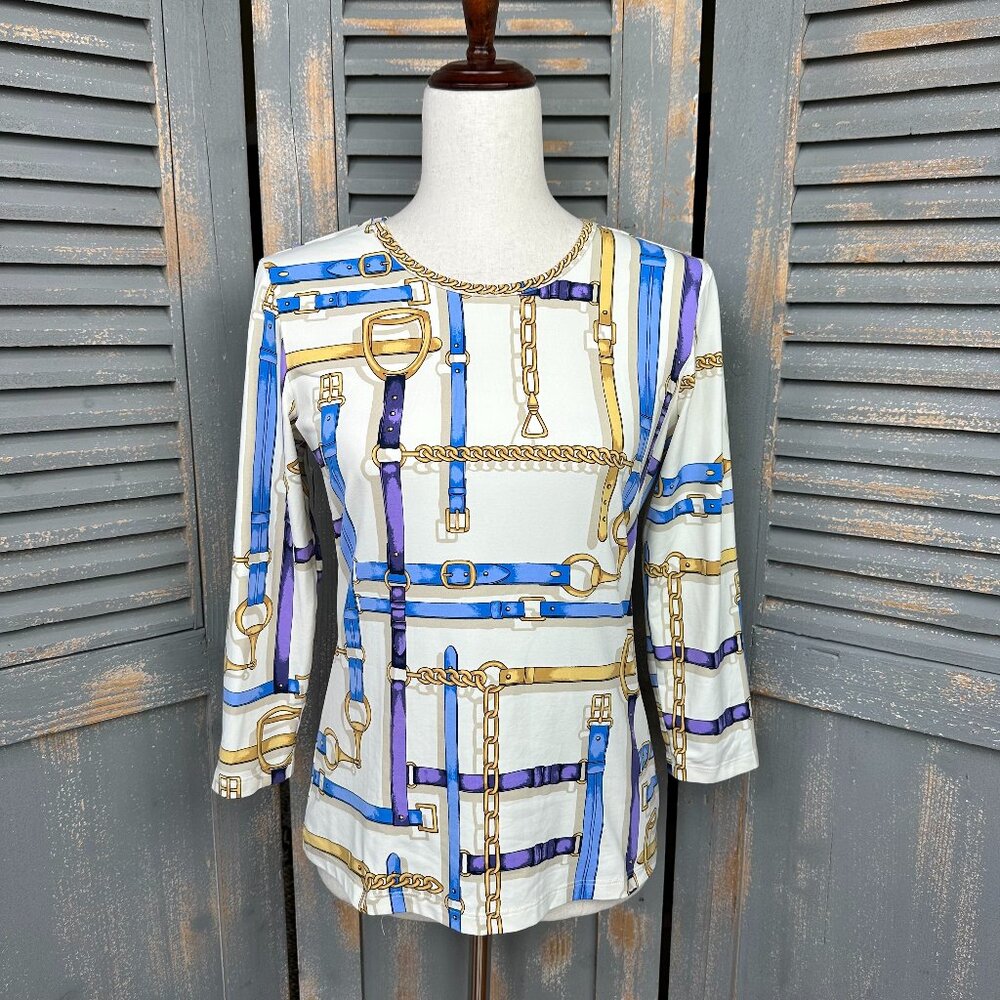 J. McLaughlin Equestrian 3/4 Sleeve Catalina Cloth Top Sz S
